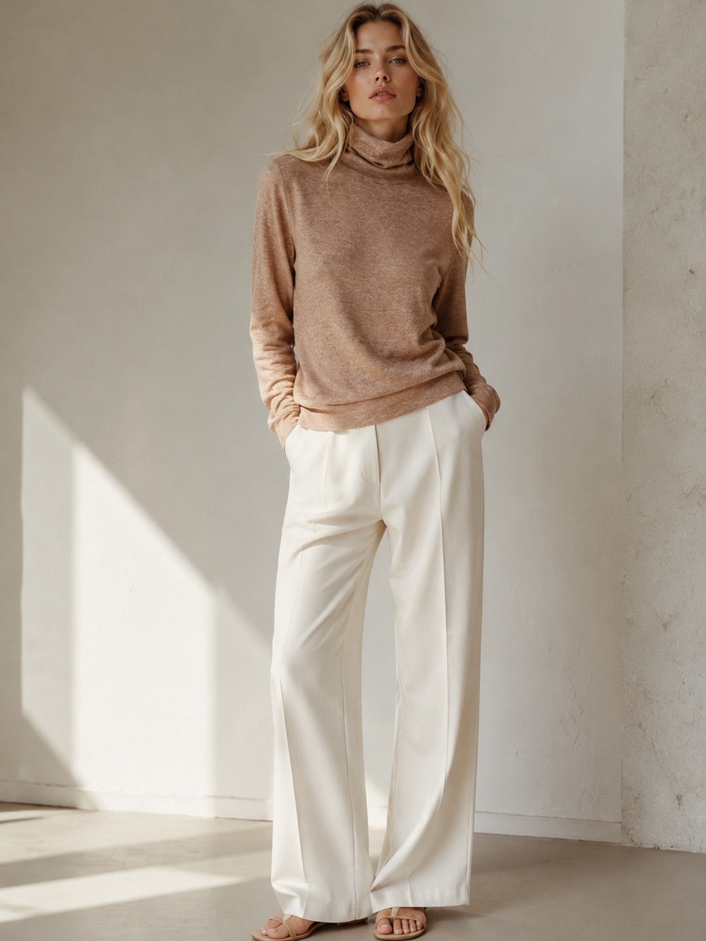 YANA K Nicole Cowlneck Taupe Turtleneck Sweater NWT MSRP $128